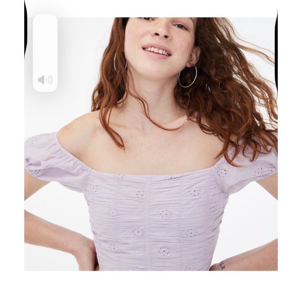 Y2K Aéropostale Off-Shoulder Smocked Crop Top Eyelet Puff Sleeves Lg 100% Cotton